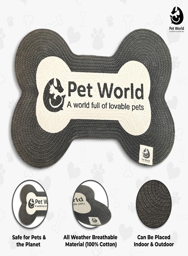 PET WORLD Bone Shape Handwoven Woof Pet Mat for Dog & Cat|Hand Braided| Skin Friendly Food Mat| Floor Mat|Pet Area Carpet|Non-Slip Mat Indoor Outdoor Mat|60 * 40 CM| Black&White - Image 3